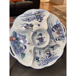 Vintage Japanese Hand Painted Ceramic Divided Relish Tray Serving Dish RARE